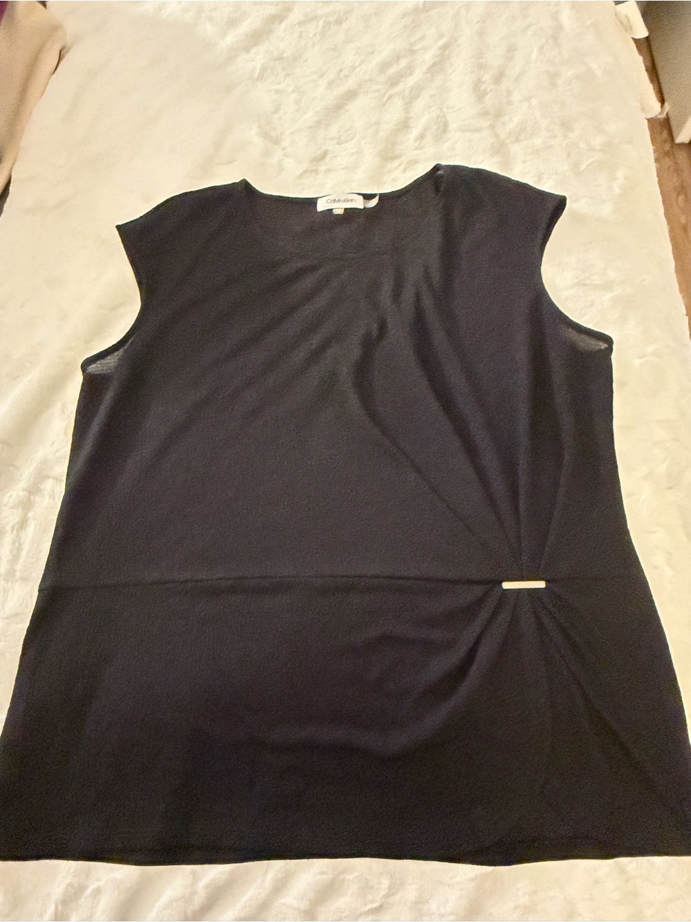 Calvin Klein Black Cap-Sleeve Twist-Waist Tank